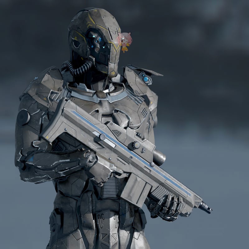 图片[5]-C4D科幻机械PBR机器人战甲FBX战士兵武器动画绑定骨骼3D模型-cg男孩