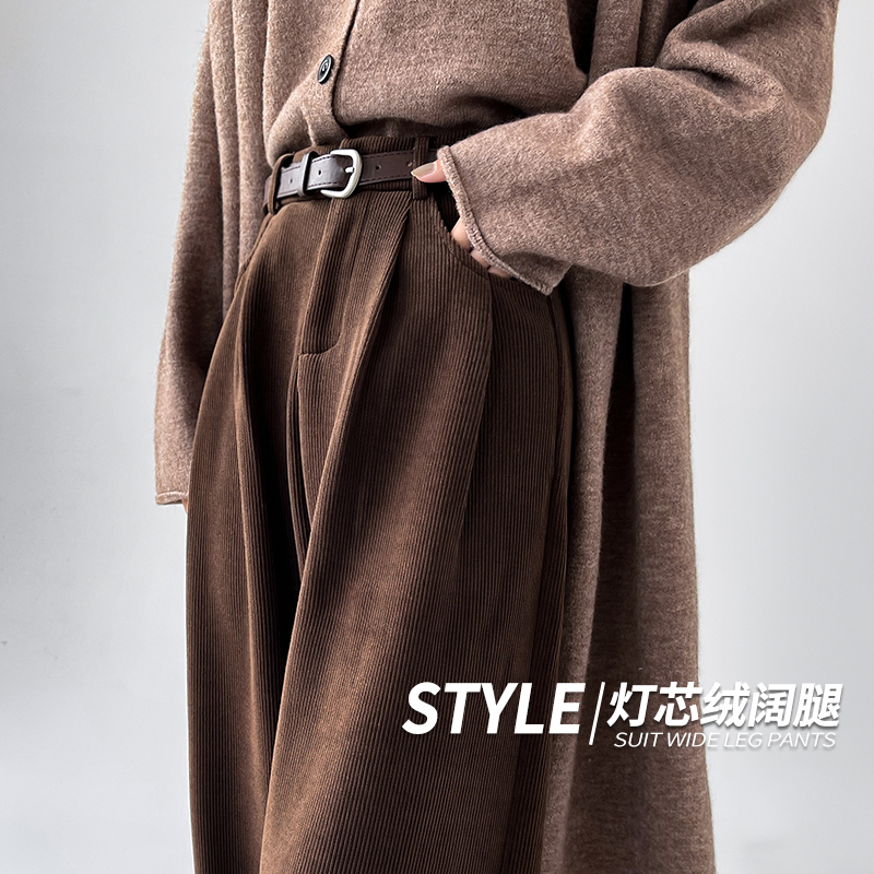 Brown Corduroy Pants for Women, High-Waisted, 2026 Spring and Autumn New Style, Casual Brown Slimming Drape Straight-Leg Wide-Leg Pants Brown Corduroy Pants for Women, High-Waisted, 2026 Spring and Autumn New Style, Casual Brown Slimming Drape Straight-Leg Wide-Leg Pants