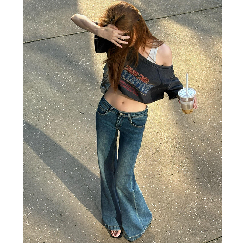 American Retro Low-Waist Flared Slim-Fit Jeans for Women 2026 New Summer Thin Style Petite Slimming Non-Tight Pants