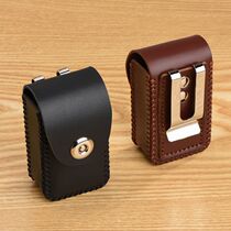 Genuine leather folding old flower mirror case waist hanging folding glasses bag anti-pressure portable wearing leather strap handmade cow leather waist box