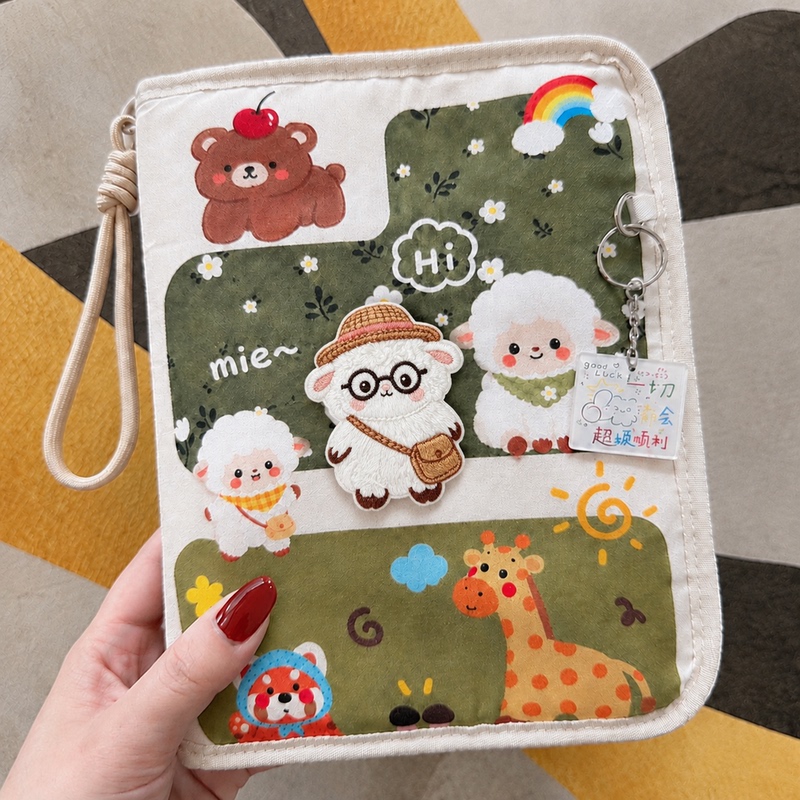 Embroidered Baby Sheep Pregnancy Check-Up Storage Book, Pregnancy Check-Up Information Package, Portable Ultrasound Report Document Bag for Pregnant Mothers