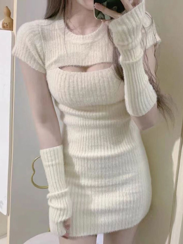 Pure Desire Style Knitted Sweater Dress for Women 2023 Autumn and Winter Inner Wear Sexy Slim-Fitting Base Skirt Bodycon Short Skirt