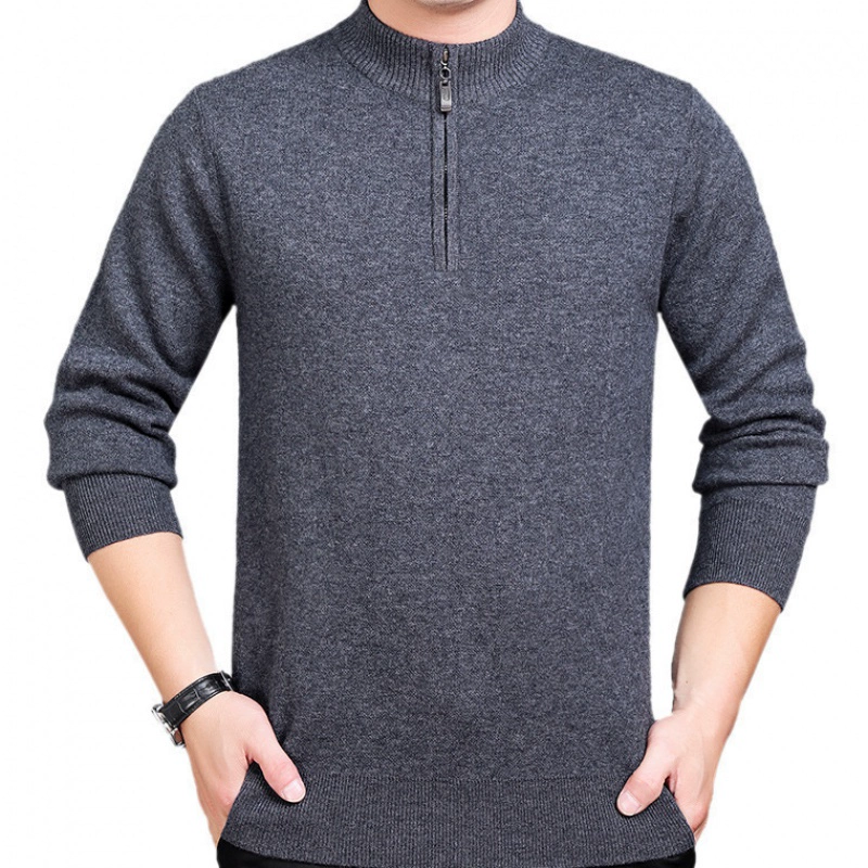 2019 mùa đông nam mới áo len cashmere thời trang kinh doanh dây kéo đứng cổ áo rắn màu cửa hàng cashmere dày áo len - Áo len Cashmere