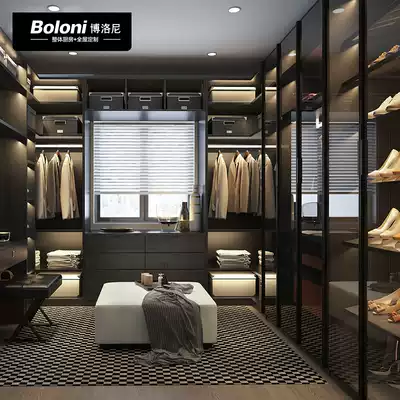 Boloni modern light luxury whole house wardrobe walk-in cloakroom aluminum frame glass wardrobe custom deposit