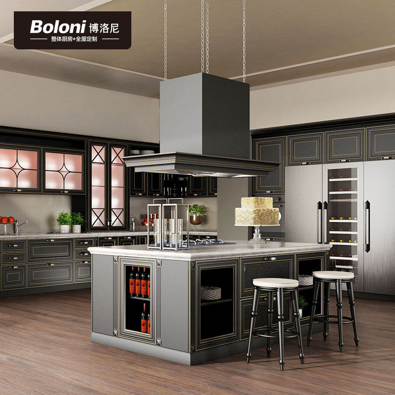 Bologna Custom Kitchen Overall Cabinet Modern Built-in Overall Cabinet Storage Customized Prepaid Gold Provence
