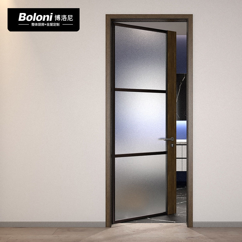 Boloni Full house room door custom-made titanium aluminum alloy solid wood glass flat open door set to make a gold legend