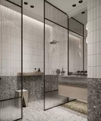 Striped Changhong embossed glass partition powder room dry and wet separation screen Minimalist narrow frame tempered wick glass