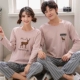 Bộ đồ ngủ đôi mùa xuân và mùa thu cotton dài tay nữ dễ thương nam mùa thu và mùa đông mẫu cotton kích thước lớn phù hợp với dịch vụ gia đình có thể được mặc