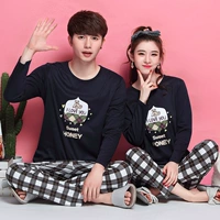 Bộ đồ ngủ mùa xuân và mùa thu đôi của phụ nữ cotton dài tay mùa hè nam kích thước lớn cotton dễ thương hoạt hình nhà dịch vụ phù hợp với phiên bản Hàn Quốc bộ đẹp cho cặp đôi