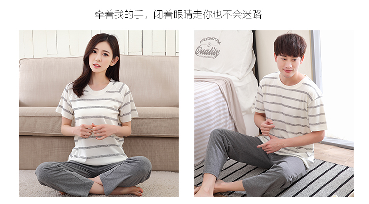 Mùa hè bông vài bộ đồ ngủ nam giới và phụ nữ quần ngắn tay kích thước lớn dễ thương phim hoạt hình bông Hàn Quốc dịch vụ nhà phù hợp với đồ bộ mặc nhà bằng vải thun