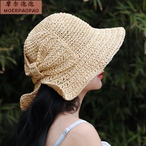 Small Coastal Straw Hat Womens Summer Sunscreen Hat Seaside Beach Hat Bow Fisherman Hat Foldable Visor Sun Hat