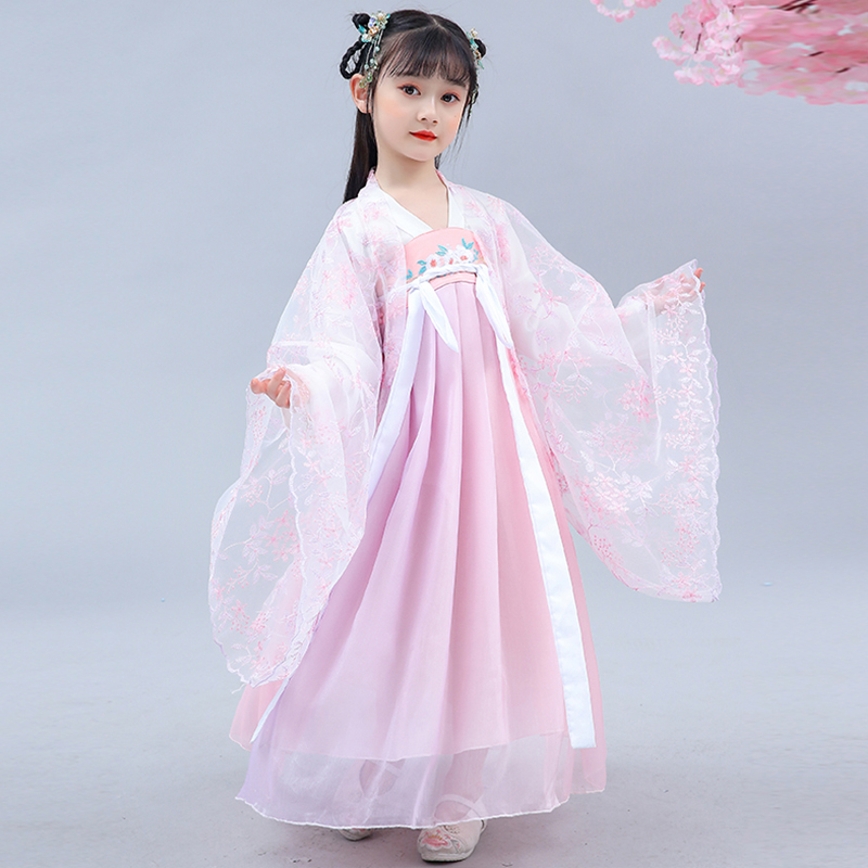 Chinese style Hanfu girls spring and autumn style super fairy summer little girl cherry blossom princess one-piece dress ancient costume children's skirt