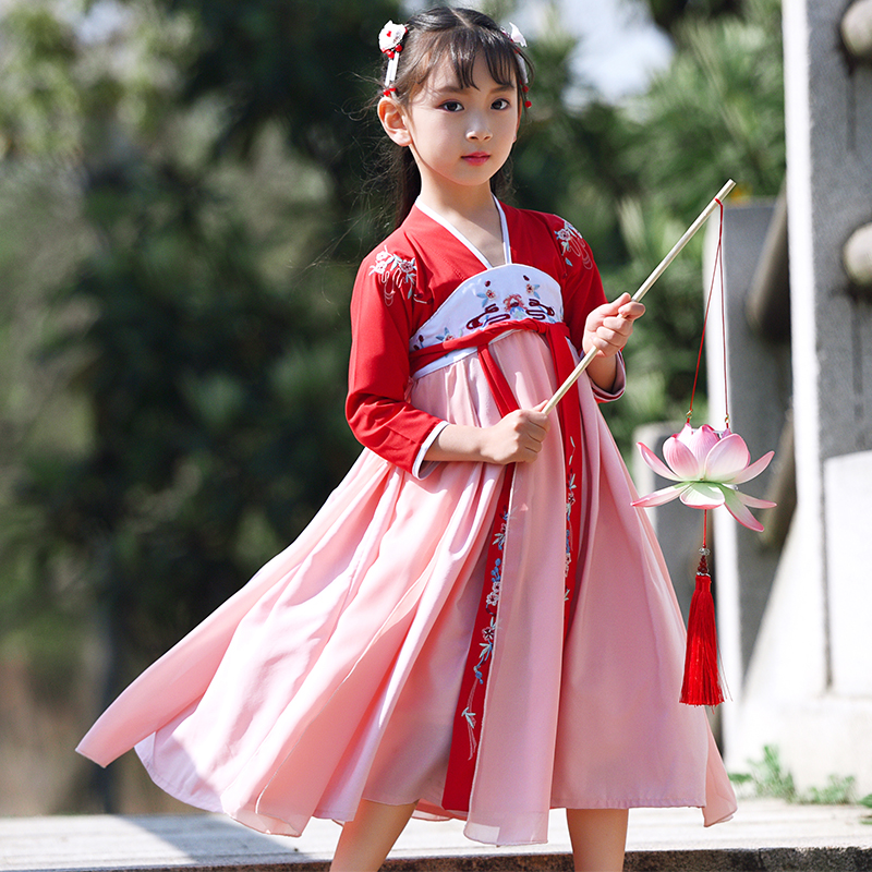 Han Fu Girl Girl Little Girl Spring Summer Clothes China Wind Improvement Suit Children Ancient Dress Fairy's Long Edition Student Big Boy