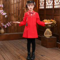 New Years clothing girls winter and Tang costumes Chinese New Years Day children New Years Day red festive performance