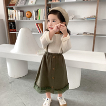Cookie home baby dress spring and autumn cotton childrens adjustable shoulder strap half-length lace dress female baby lace strap skirt