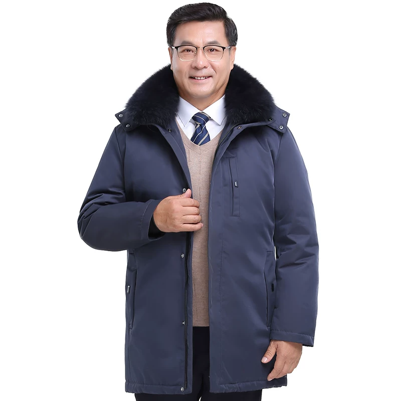 塞尔伯恩 Men's long removable down jacket, for middle age, mid-length, increased thickness