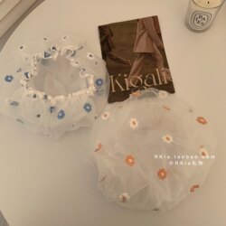 Rkia Fresh Floral Double-Layer Waterproof Shower Cap for Women, Kitchen Oil-Proof Cap, Bathing Elastic Head Cover, Hair Cover