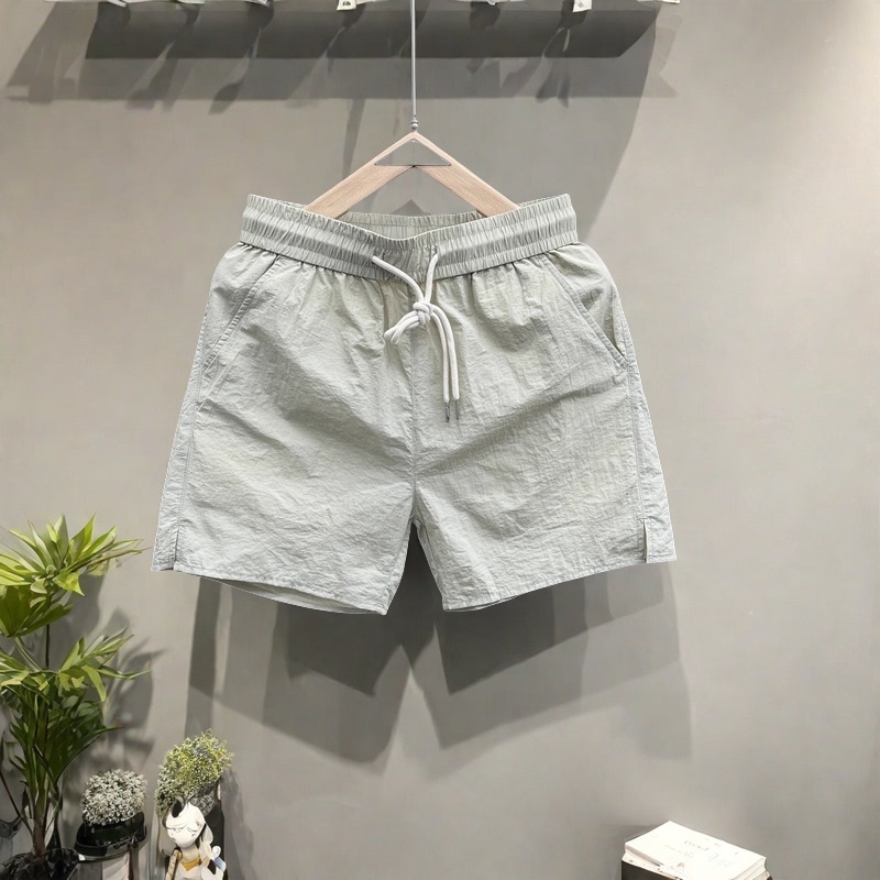 Summer Thin Ice Silk Quick-Drying Shorts for Men 2025 Trendy Casual Three-Quarter Pants Couple Drawstring Solid Color Beach Shorts