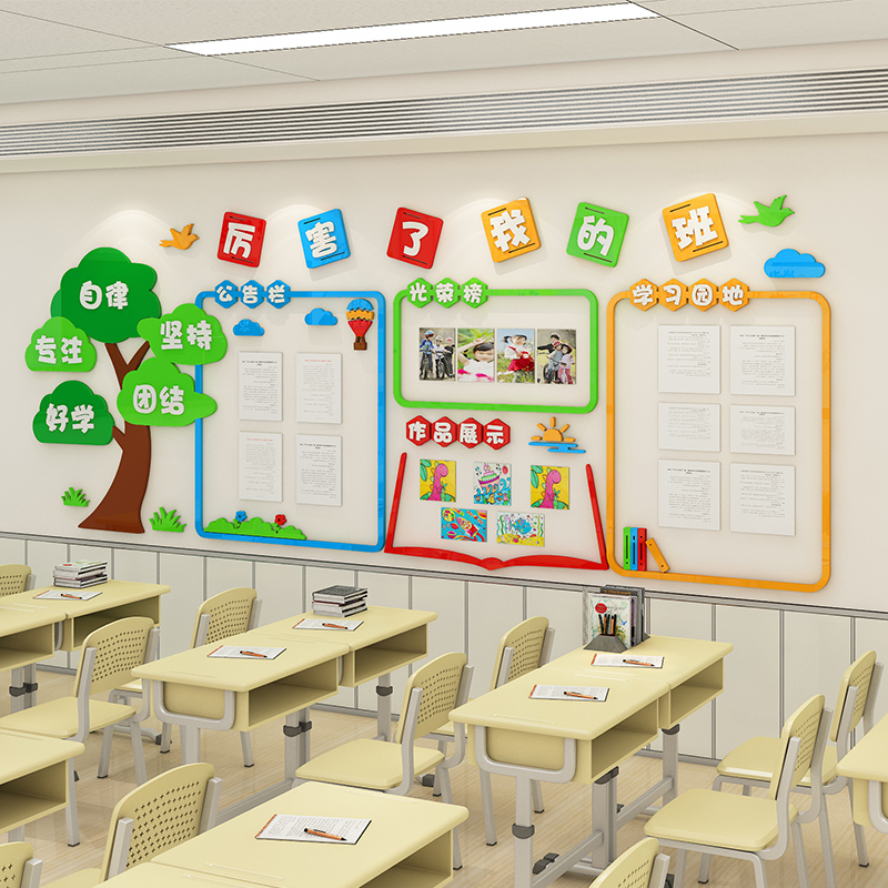 Class Culture Wall Construction Decoration Classroom Placement Study Corner Display Wall Stickup Works Bulletin Board Wind Pick Elementary School-Taobao