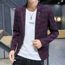 Autumn casual suit jacket men Korean slim trend handsome single West men dress Plaid small suit jacket