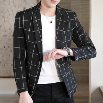 Mens small suit Korean slim top spring and autumn Joker handsome casual plaid jacket professional tooling single West tide