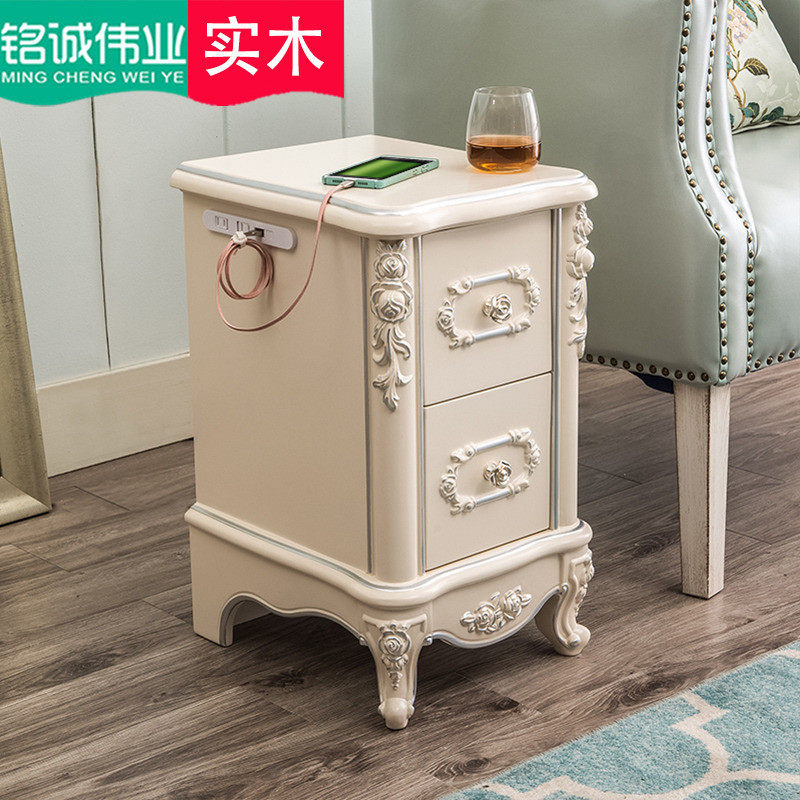 European mini bed cabinet Rechargeable small apartment storage narrow cabinet 25 30 35cm solid wood bed side storage cabinet
