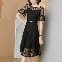 Summer hollowed-out black a character dress with feminine temperament The new ocean gas sexy lace dress when you have a thin summer dress