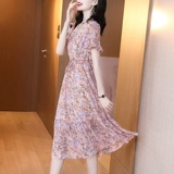 Шифоновое летнее платье, модная длинная юбка, в стиле Шанель, V-образный вырез, яркий броский стиль, средней длины