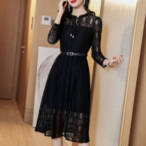 Snow Spinning Lace Dress Dress Womens Law Style Autumn Clothing 2021 New Cashies Slim Black Over Kneecap Bottom Long Dress Children