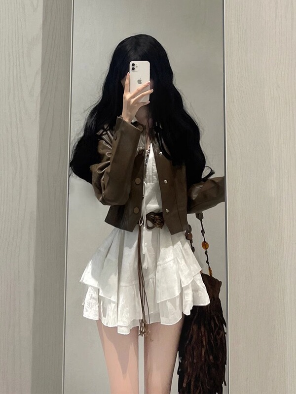 2025 New Style Chanel-Inspired French Dress, Biker Leather Jacket, Jk Uniform Set for Women, Autumn and Winter
