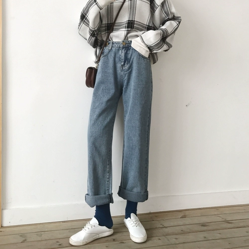 Джинсовые штаны, высокая талия, осенние, 2024 года, оверсайз, по фигуре, подходит для подростков, свободный прямой крой