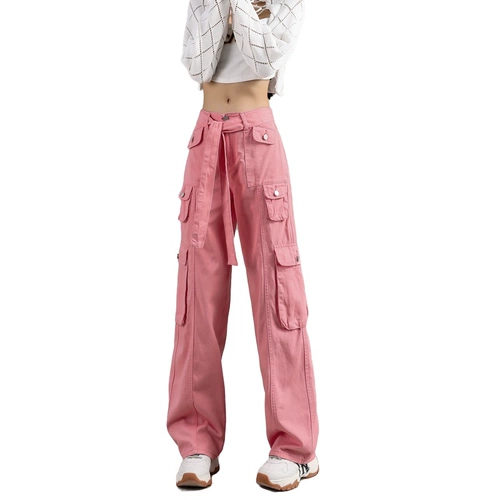 Розовые штаны, свободный крой, в американском стиле