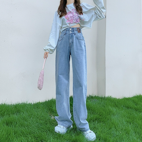 Светлые осенние джинсы, штаны, леггинсы, 2025 года, высокая талия, свободный прямой крой