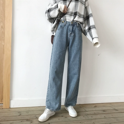 Джинсовые штаны, высокая талия, осенние, 2024 года, оверсайз, по фигуре, подходит для подростков, свободный прямой крой