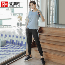 Casual sports suit womens fitness 2021 summer large size yoga fitness suit fat mm short-sleeved quick-drying clothes loose summer