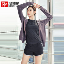 Sports suit womens summer morning run gym running fashion professional yoga suit five-piece large size quick-drying clothes