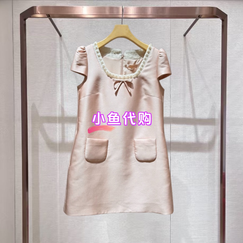 2026 Summer New Style Thousand-Dollar Style Spliced Contrasting Color Bow Puff Sleeve A-Line Dress for Women Xsj3L17D
