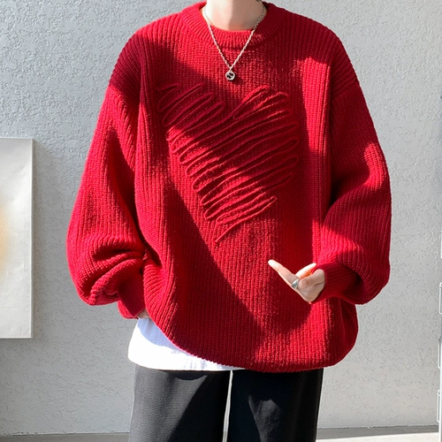 Демисезонный трикотажный свитер, парная одежда для влюбленных, круглый воротник, большой размер