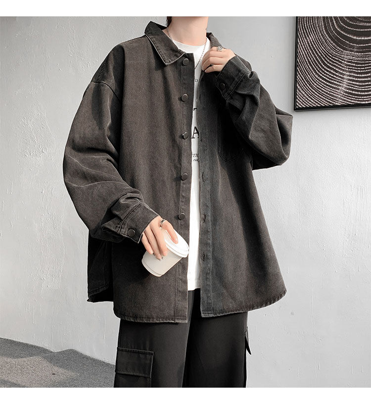 Мужская черная джинсовая осенняя демисезонная японская модная куртка, большая рубашка                