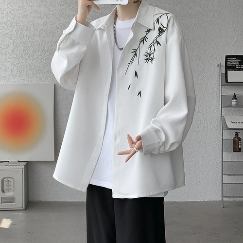 Рубашка, осенняя дизайнерская брендовая куртка, китайский стиль, с вышивкой, тренд сезона, большой размер