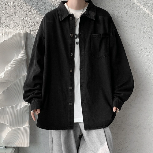 Черная джинсовая мужская осенняя японская куртка, очень большая рубашка для отдыха, большой размер