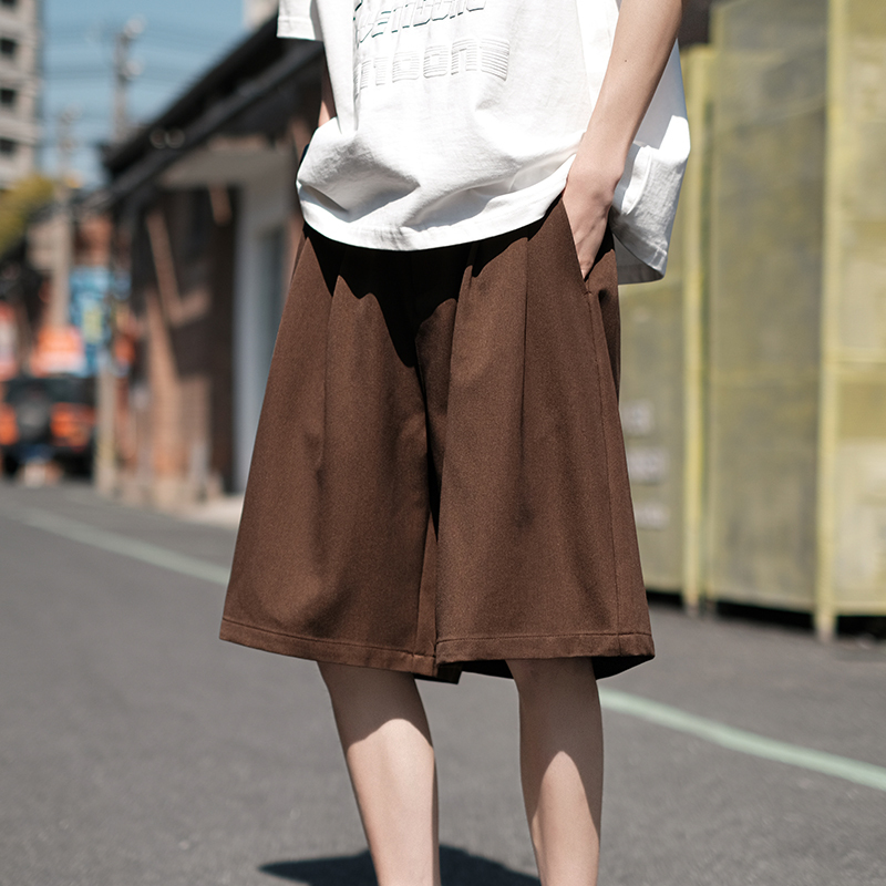 Coffee-Colored Ice Silk Shorts for Men, Summer Thin Japanese-Style Wide-Leg Loose Mid-Length Pants, Plus-Size Extra Large Over-The-Knee Six-Point Pants Coffee-Colored Ice Silk Shorts for Men, Summer Thin Japanese-Style Wide-Leg Loose Mid-Length Pants, Plus-Size Extra Large Over-The-Knee Six-Point Pants