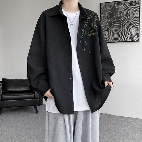 Рубашка, осенняя дизайнерская брендовая куртка, китайский стиль, с вышивкой, тренд сезона, большой размер