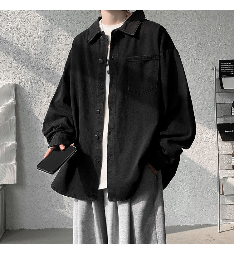 Мужская черная джинсовая осенняя демисезонная японская модная куртка, большая рубашка                