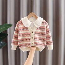 Girls sweater cardigan spring and autumn 2022 new Korean version of the childrens spring dress foreign style girl baby fashion knit coat