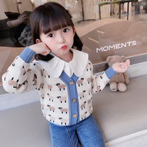 Childrens sweater jacket 2021 autumn dress new style girl foreign internet red clothes girl baby fashion knit cardigan