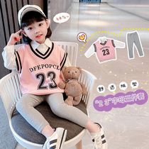 Girls Set Spring and Autumn 2022 New Korean Edition Childrens Spring Dress Foreign Baby Long Sleeve Thin Net Red Three-Piece Set Tide