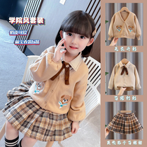 Girls Spring Wear 2022 New Set Kids Sweater Cardigan Baby Girl Kids Academy Style JK Uniform Three-Piece Set