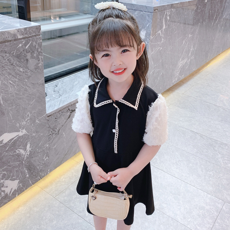 Girl Ocean Dress Summer Clothing 2021 New Thin Models Foreign Pie 1 1 4 Year Old Baby Academy Wind Little Fresher Princess Nepotism