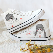 Couples shoes a couple Fried Street High Bunch Shoes Cloth Shoes Mens Cartoon Shoes Children Ulzzang Board Shoe Tide